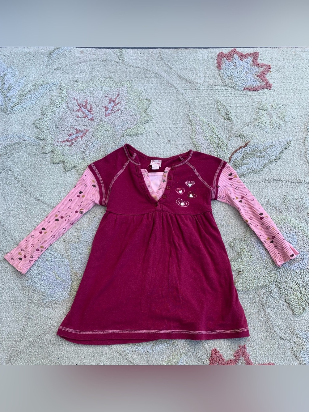 Beautees Girls Long Sleeve babydoll shirt Maroon Pink Hearts Size L (6)